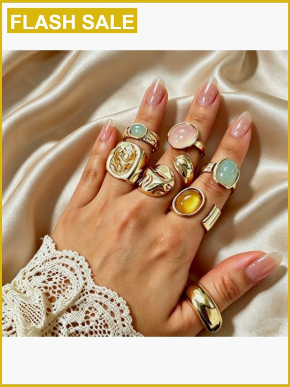 13 Pcs Bohemian Ring Set Gold-Tone Alloy Stackable Vintage Jewelry Gift - Picture 4 of 7